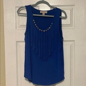 Michael Kors Blue Fringe Embellished Tank Top
